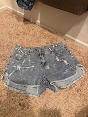 SHEIN Light Blue Distressed Denim Shorts